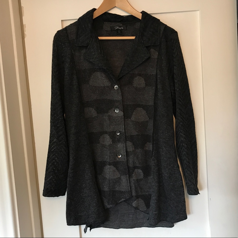 Flair cardigan, circle pattern, gray, medium